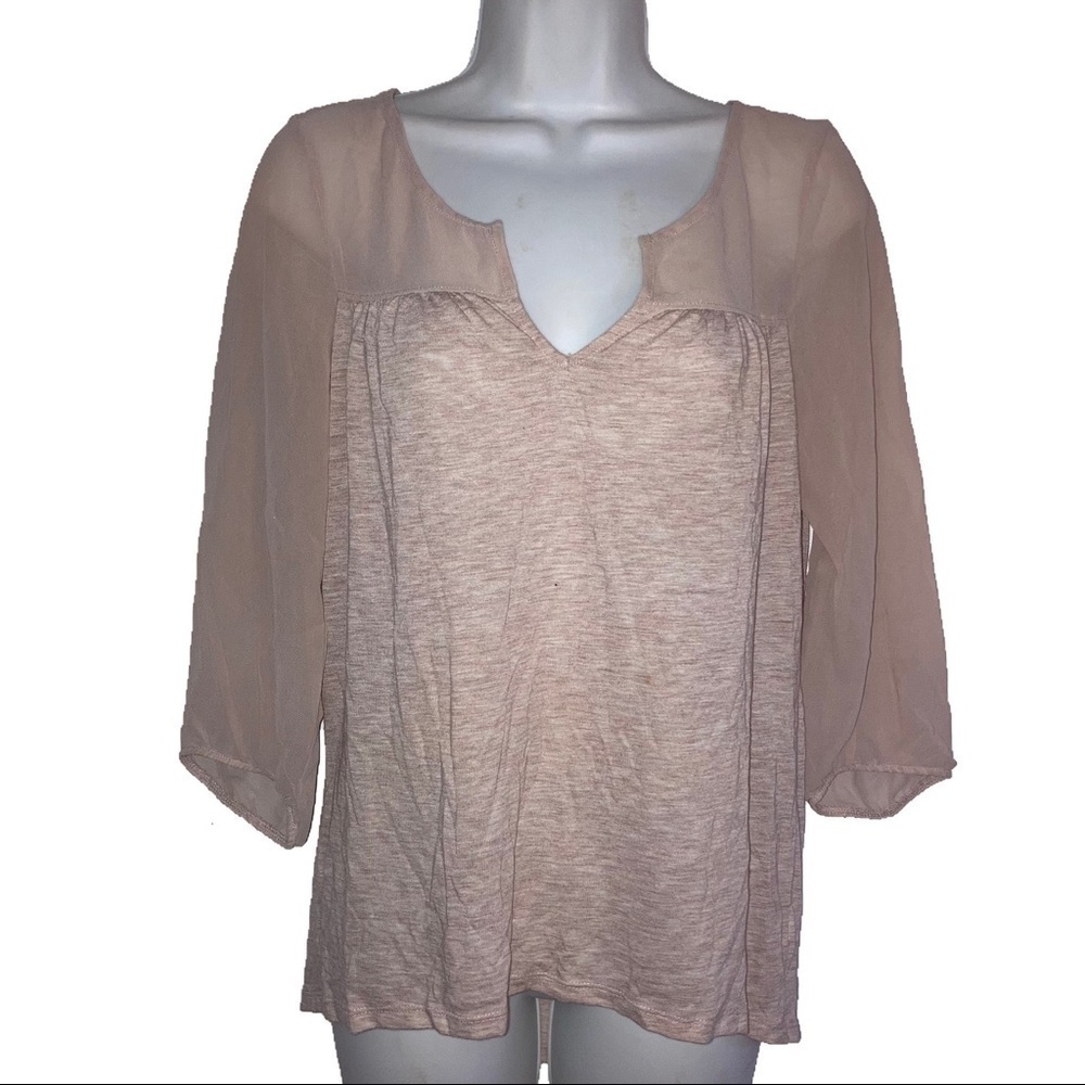 2/$25 American Eagle Vneck Sheer & Knit Tan Top S